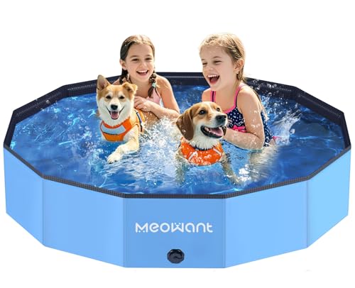 Meowant Foldable Dog Pool, Hard Plastic Dog Swimming Pools for Large Dogs, Collapsible Plastic Kid Pet, Portable Bathing Tub Kiddie Pool for Dogs (XL-63'' × 12'')