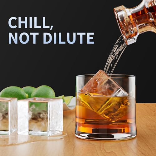 Large Ice Cube Tray for Whiskey: FDDBI Silicone Ice Cube Trays with Lid - 2Pack Big Square Old Fashioned Ice Cube Maker for Cocktail - 2inch Huge Cubed Ice Trays for Whisky
