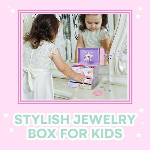 Jewelkeeper Enchanting Unicorn Musical Jewelry Box for Girls - Sparkling Rainbow Design Music Box with 2 Pullout Drawers to Store Earrings, Necklace and Bracelets - Plays The Beautiful Dreamer Tune