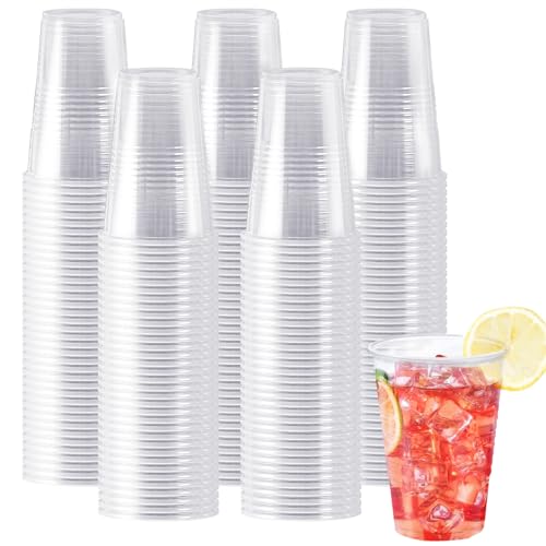 SIUQ 600 Pack 9 oz Plastic Cups, Clear Disposable Cups, Hot/Cold Party Drinking Cups, PP Clear Plastic Cups Bulk for Party, Picnic, BBQ, Wedding, Travel