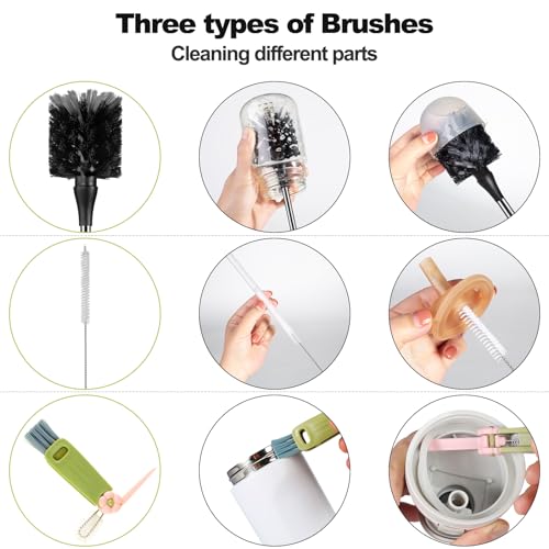 [4 Pack] Bottle Brush, 15 Inches Stainless Steel Long Handle Baby Bottle Scrub Cleaning Brushes with Straw & Lid Brushes for Sports Water Bottle, Cups, Coffee Mugs, Glasswares