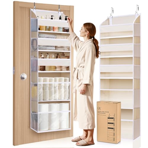 5 Tiers Over the Door Organizer with 10 Mesh Side Pockets, 44 lbs Weight Capacity Closet Hanging Storage Organizer with Large Clear Window Kids Toys