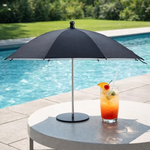 Novabright 1 PC Mini Drink Umbrella with Base, Desktop Table Umbrella for Drinks & Phones, Portable Sunshade for Outdoor Patio, Pool, Camping, Picnic(Classic Style,Black)