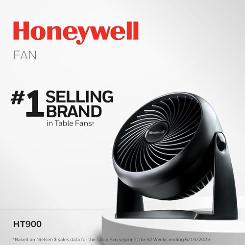 Honeywell TurboForce Air Circulator, Small Tabletop Fan, Quiet Personal Fan for Home or Office, 3 Speeds, 90 Degree Pivoting Head, Black, HT900