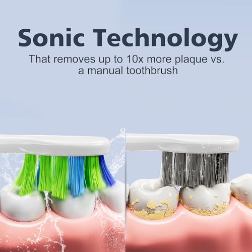 7AM2M Sonic Electric Toothbrush for Adults and Kids, with 8 Brush Heads and Travel Case,5 Modes with 2 Minutes Built in Smart Timer, One Charge Use for 90 Days, Rechargeable Toothbrushes(Pink)