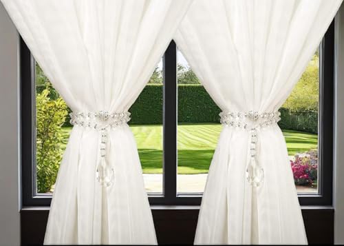 SUQ I OME 1 Pair of Luxury Crystal Beaded Magnetic Curtain Tieback and Holdback Curtain Clips Curtain Buckle Curtain Holder Blingbling Curtain Holdbacks for Drapes,Crystal