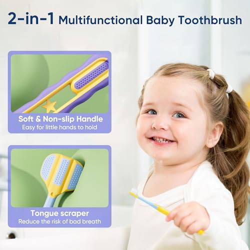 EASICUTI Soft Toddler Toothbrushes, Efficient 3 Sided Toothbrush, Baby Toothbrush 12 Months and up,Infant Toothbrush, Toddler Training Tooth brush for Ages 2-12 Years, Cleans All Sides-4 Pack (Patent)