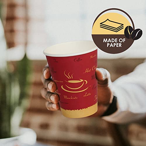 PAMI Disposable Coffee Cups, Single-Use Paper Cups, To-Go Hot Beverage Cups for Espresso Coffee Tea Hot Chocolate, Leak Resistant, Cafe & Home Use (50, 12oz)