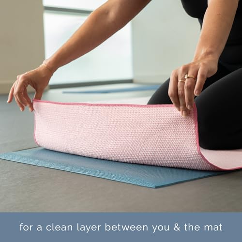 S&T INC. Yoga Mat Towel with Non-Slip Grip, Enhanced Silicone Grip, Soft and Absorbent for Gym, Pilates, and Hot Yoga Mat, 1 Pack, 24 inches x 72 inches, 340GSM, Pink