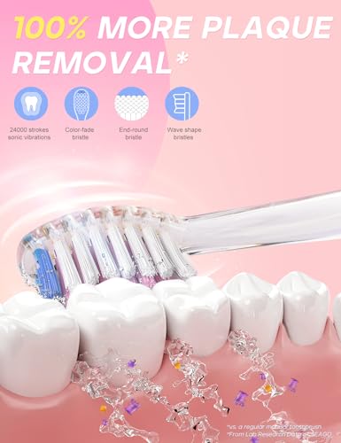 SEAGO Kids Electric Toothbrush with 2 Mins Brushing Timer and 8 Replacement Brush Heads,Rainbow LED Light Makes Brushing Fun, Battery Powered Toothbrush for Boys & Girls 3-6-8 Years Old,Pink