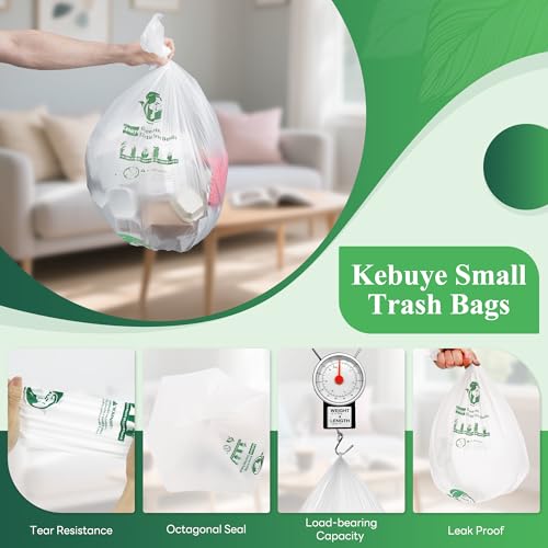 Small Trash Bags 1.2 Gallon, Biodegradable Gallon Waste Bag, Mini Compostable Strong Bathroom Wastebasket Can Liners Garbage Bags for Home Office Kitchen Fit 5 Liter 5L, 1 Gal, White