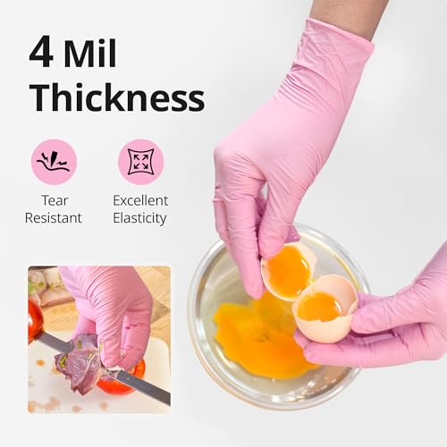 SwiftGrip Nitrile Exam Gloves, 4 Mil, Cherry Blossom, Food Safe Gloves Disposable Latex Free, Powder Free
