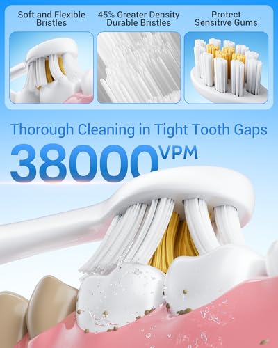 Aneebart Sonic 2 Pack Electric Toothbrush for Adults and Kids, Travel Toothbrush Includes 12 Replacement Toothbrush Heads, 6 Modes with 2 MIN Smart Timer (Black White)