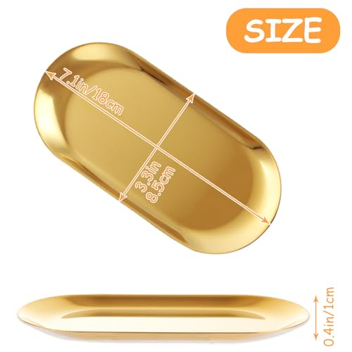 AKOLAFE 10PCS Stainless Steel Serving Tray Set Gold Platters for Serving Food Extra Small Metal Trays Decorative 7" Long Plate Oval Storage Trays Thickened Serving Dishes for Party Buffet Sushi Snack