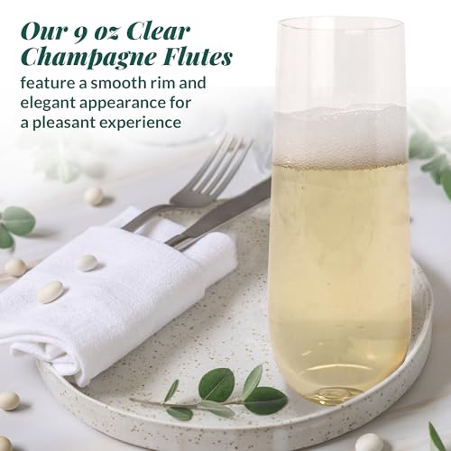 Reli. Champagne Flutes Plastic (50 Pack, 9oz) Clear, Stemless | Disposable Mimosa Glasses for Champagne, Mimosa, Cocktail, Wedding/Parties | BPA-Free Plastic Champagne Flutes, Shatterproof Cups