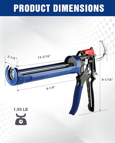 WORKPRO Caulking Gun, Adjustable Hand Caulk Gun, Less-Dripping Regulating, Sealant Silicone Gun with Comfort Grip, 9:1 & 18:1 Thrust Ratio, Smooth Round Rod for 10oz Caulk Tubes
