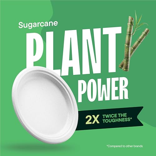 100% Compostable Paper Plates, Heavy Duty Disposable Plates [125-Pack] 9 Inch Plates - Eco-Friendly, Biodegradable Sugarcane Bagasse, Natural White 9" Sturdy Dinner Paper Plate Disposable