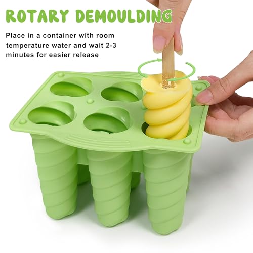 Popsicles Molds, 6 Cavity Ice Pop Mold with 20pcs Wooden Sticks, Silicone Popsicle Mold, Easy Release Ice Cream Molds, BPA Free Ice Cream Maker for Summer Party, Homemade Popsicles Frozen Dessert
