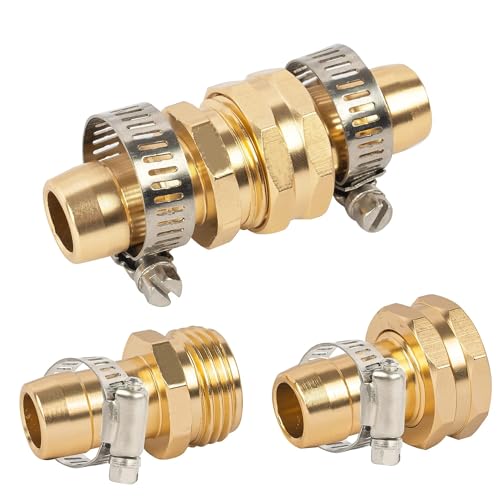 Hourleey Garden Hose Repair Connector with Clamps, Fit for 3/4" or 5/8" Garden Hose Fitting, Male and Female Hose Adapter Water Hose Repair Kit, 5 Set