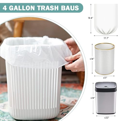 Small Trash Bags 4 Gallon - 100 Count Leakage-Proof 4 Gallon Trash Bag, Unscented Small Garbage Bags for Office Bedroom Bathroom Mini Trash Bags, White 4 Gal Trash Can Liners