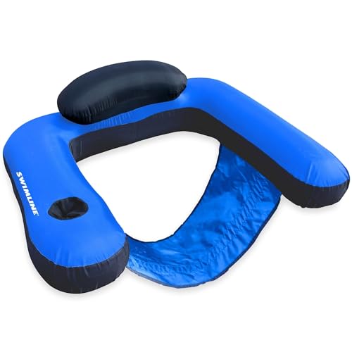 SWIMLINE Original Fabric Covered Inflatable Pool Lounger | with Comfortable Sling Seat, Back Rest, and Built in Cup Holder | for Pool, Beach, Lake, and More