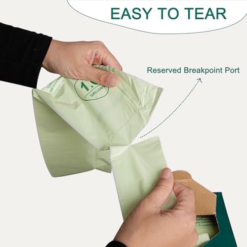 HECTOLIFE 1.6 Gallon 100 Count,Compostable Bags Handle Tie,Tear Resistant Kitchen Food Scrap Waste Bag, ASTM D6400, US BPI and Europe OK Compost Home Certified