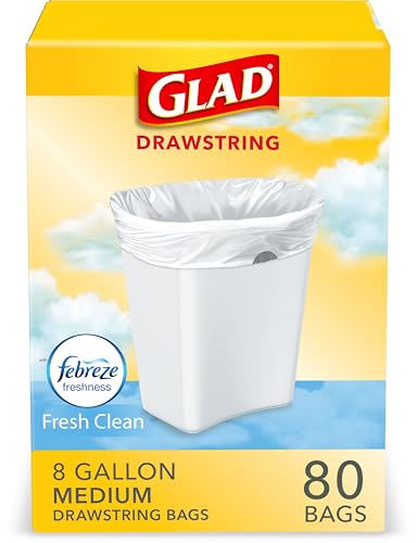 Glad Medium Trash Bags, 8 Gallon, Febreze Fresh Clean Garbage Bags, With Odor Control and Drawstring, 80 Count