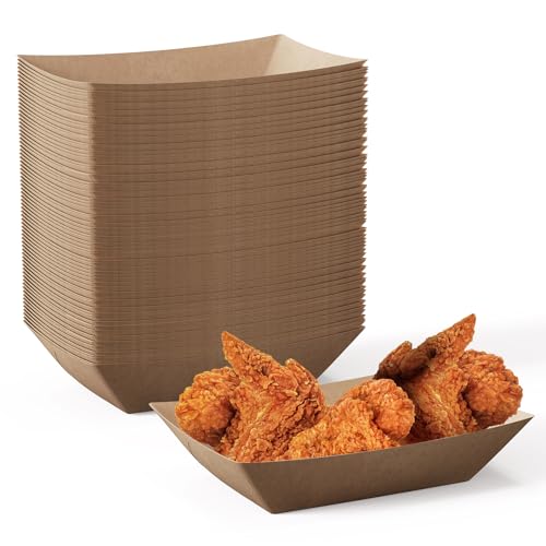 JOLLY CHEF 2lb Paper Food Trays, 100 Pack Disposable Paper Boat, Serving Boats, Food Holder Trays for Snacks French Fries Nachos Hot Dog Tacos BBQ Party