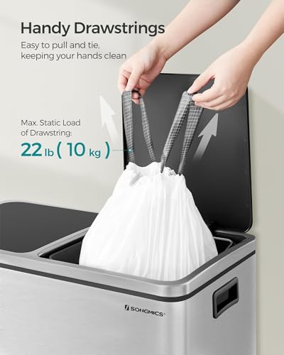 SONGMICS Trash Bags, Drawstring Kitchen Garbage Bags, Pre-Separated, Box-Free Pack, for 8-Gallon (30 L) Trash Cans, Liner Code 30A, 2 Rolls, 90 Count, White UKRB30A02