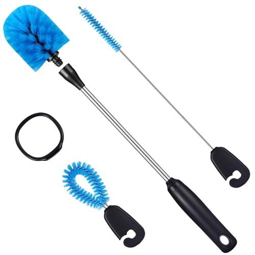 3-in-1 Stainless Steel Bottle Brush and Straw Cleaning Set, Long Handle Scrub Brush with Replaceable Head for Water Bottles, Glasswares, Mugs, Flasks, Tumblers, Vases, Round Head