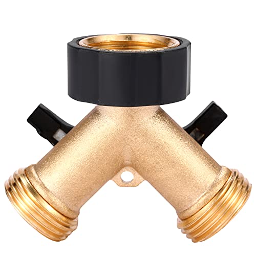 Garden Hose Splitter 2 Way Heavy Duty, Y Connector Brass Garden Hose Adapter, Hose Bib Splitter with 2 Extra Rubber Washers