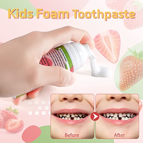Foam Toothpaste Kids, Toddler Toothpaste with Low Fluoride, Kids Toothpaste, Foam Toothpaste for Children Ages 3 Plus (2PCS, Watermelon+Strawberry)