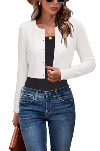 Newshows Cropped Cardigan Sweaters For Women 2026 Crew Neck Button Down Open Front Knit Bolero Shrugs