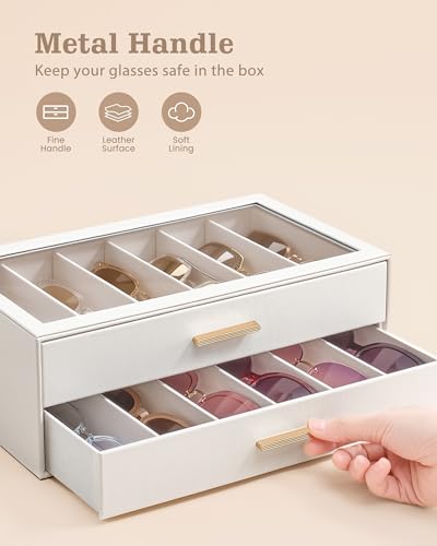 Lolalet Sunglasses Storage Box for Women, Eyewear Eye Glass Organizer with Clear Top Display Holder Case