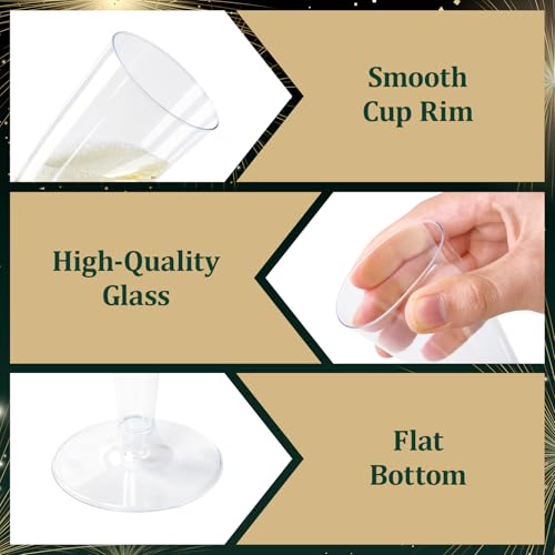 FOCUSLINE 100 Pack 4.5 Oz Plastic Champagne Flutes, Clear Plastic Champagne Glasses, Disposable Toasting Glasses Recyclable Cups for Wedding Party