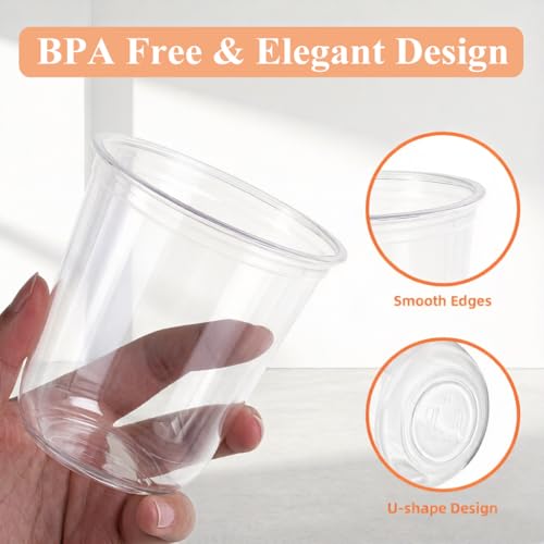 WELLIFE 12 oz Clear Plastic Cups, 100 Pcs Disposable Wine Glasses Stemless Cocktail Punch Cups for Cold Drinking Wedding Party Supplies Valentine's Day