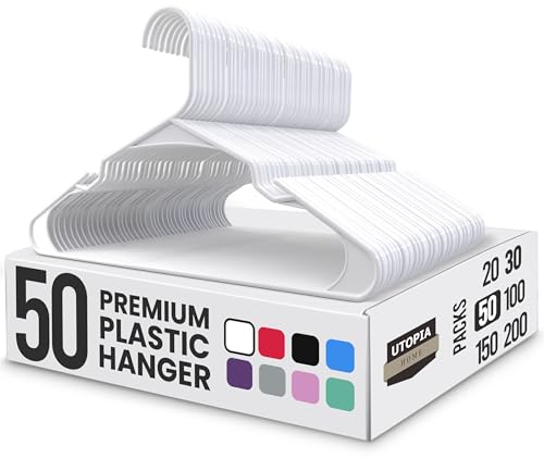 Utopia Home - Plastic Hangers 50 Pack - Space Saving Clothes Hanger - Durable and Strong Closet Organizers and Storage Makes It Ideal Stocking Stuffers or Apartment or Dorm Room Essentials (White)
