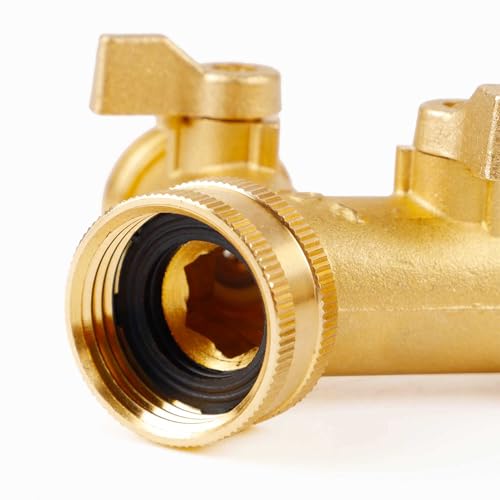 Triumpeek Brass Garden Hose Splitter, 3/4 Inch 2-Way Y Brass Hose Connector with O-ring Washers & Tape