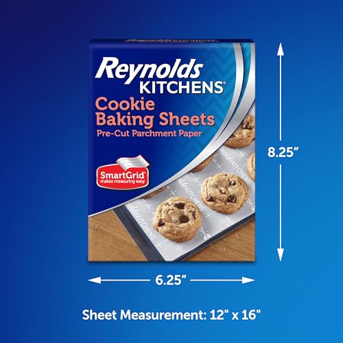 Reynolds Kitchens Cookie Baking Sheets, Pre-Cut Parchment Paper, 25 Count per Pack (Pack of 4), 100 Sheets Total