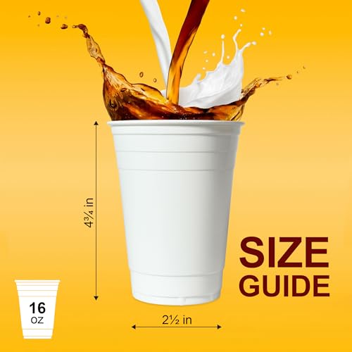 PAMI White Plastic Party Cups [Pack of 30] - 16oz Disposable Drinking Glasses- For Iced Tea, Smoothies, Punch, Beer, Cocktails - Beerpong Cups