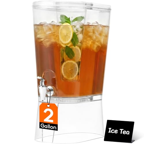 Lifewit 2 Gallon Drink Dispenser for Parties, Large Plastic Beverage Container for Juice/Tea/Soda with Stand & Ice Core, Clear Lemonade Dispenser with Spigot, BPA Free Water Pitcher for Hosting