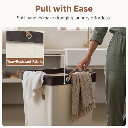 StorageWorks 160L Laundry Basket with Wheels, Large Rolling Hampers for Clothing Organizer, Dirty Clothes Basket for Hotel, Home, Closet, Dorm, Beige