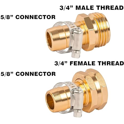 Hourleey Garden Hose Repair Connector with Clamps, Fit for 3/4" or 5/8" Garden Hose Fitting, Male and Female Hose Adapter Water Hose Repair Kit, 5 Set