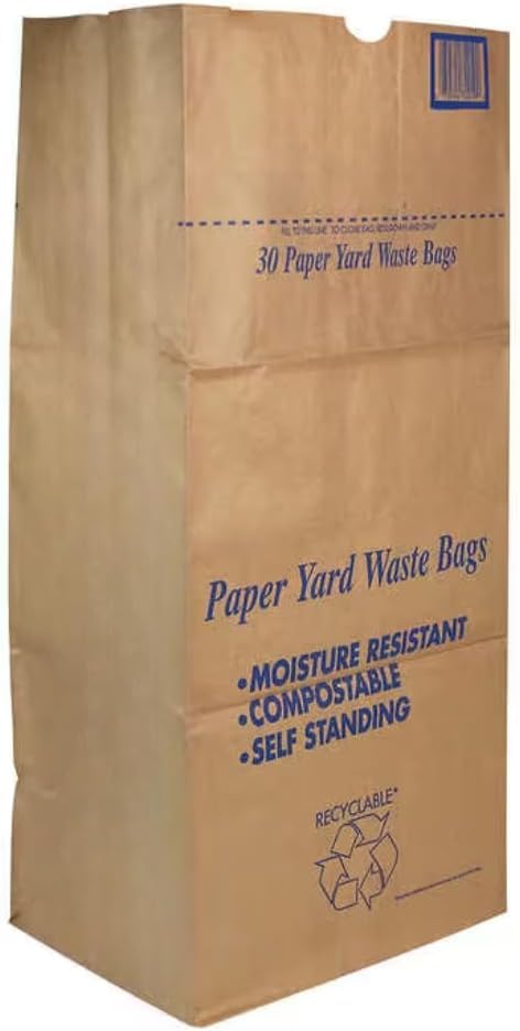 30 Gallon Lawn & Leaf 2-Ply Heavy-Duty Yard Waste Compost Refuse Paper Bags, Eco-Friendly, Tear Resistant, Self Standing, Biodegredable, Made in USA, 10 Count