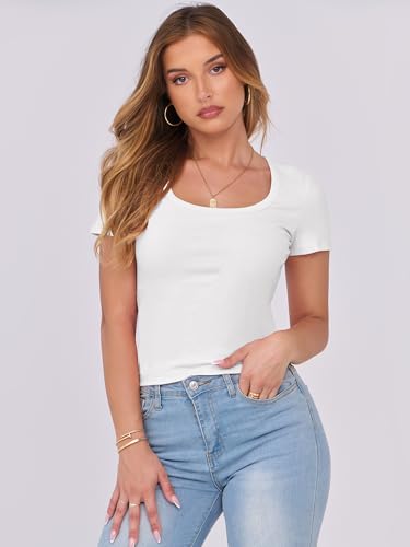ANRABESS Women Short Sleeve Tops Scoop Neck Ribbed Knit Slim Fitted Basic Tee Shirt Casual Summer Clothes 2026 Spring Outfits