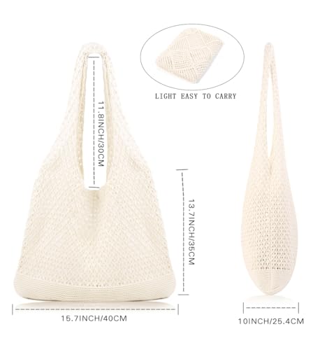 COOKOOKY Crochet Beach Tote bag Summer Beach Bag for Women Aesthetic Mesh Tote Bag Hippie Bag Knit Bag