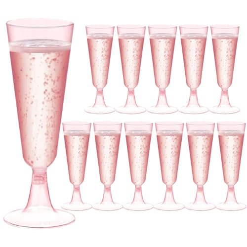 Champagne Flutes Plastic,25 Pack Wine Glasses,Disposable Champagne Glasses,5 Oz Pink Shot Cups,New Year Christmas Party Wedding Birthday Graduation Drinking Dessert Cocktail Cups Decorations