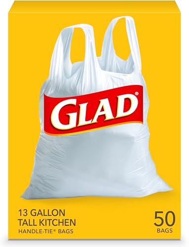 Glad Tall Kitchen Trash Bags 13 Gallon, Unscented Garbage Bags, Handle-Tie, 50 Count