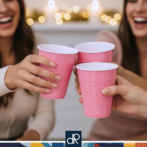 DecorRack Pink Plastic Cups, 12 oz Disposable Cups, Reusable Party Supplies (40 Count)