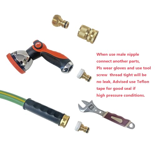 HQMPC Garden Hose Quick Connect Solid Brass Quick Connector Garden Hose Fitting Water Hose Connectors Garden Hose Disconnect 3/4 inch GHT (2Sets) (2Female+2Male)